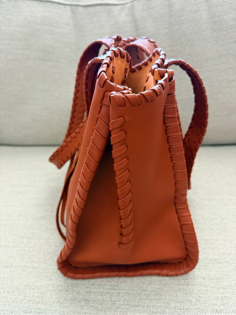 Chloé Medium Mony Whipstitch Calfskin Leather Tote Bag - Henna Orange / Caramel - Picture 7 of 10